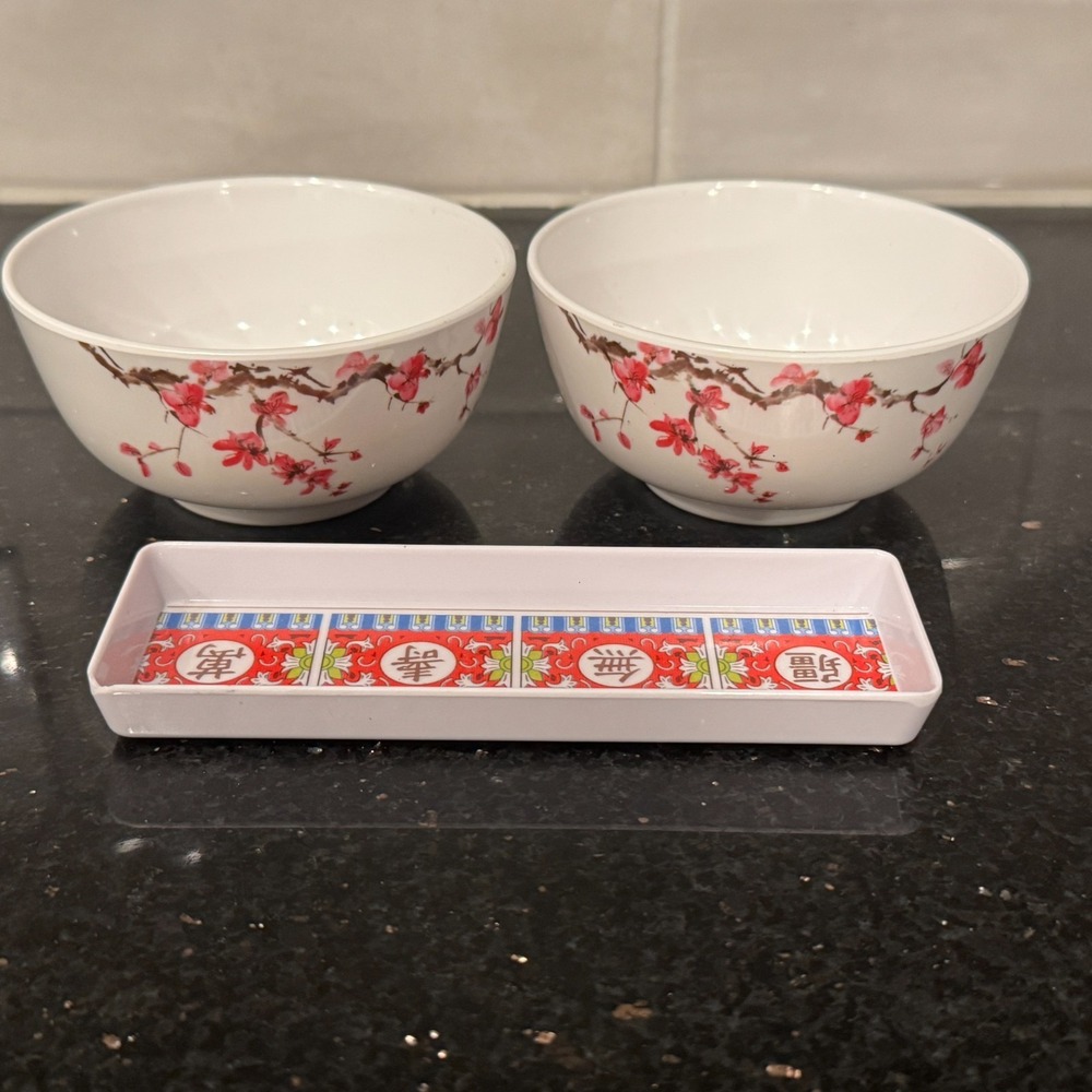 Melamine Sakura Cherry Blossom Bowl Set of 2 with Bonus mini Tray